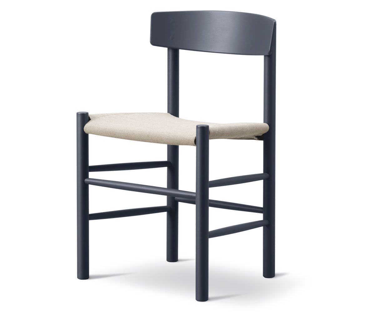 Fredericia Furniture - J39 Folkestolen sædepolstret (kanvas) af Børge Mogensen Kanvas (Natur) Sortlakeret bøg