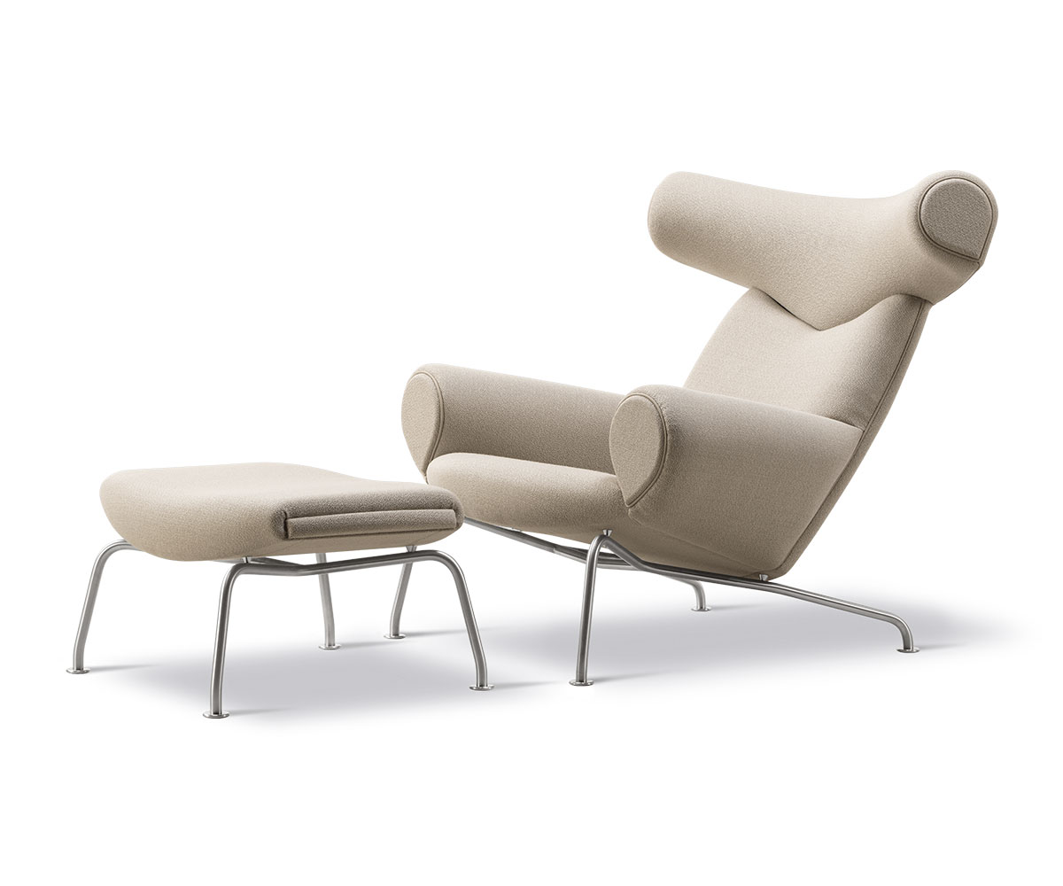 Fredericia Furniture - Ox Chair inkl. skammel af Hans J. Wegner Vidar 222 / Keder: Omni 112 Warm Grey
